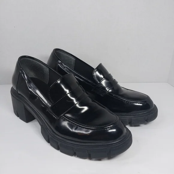 Sincerely Jules Dylan Size 9 Glossy Black 90s Y2k style Chunky Lug Loafer shoes - Picture 1 of 11